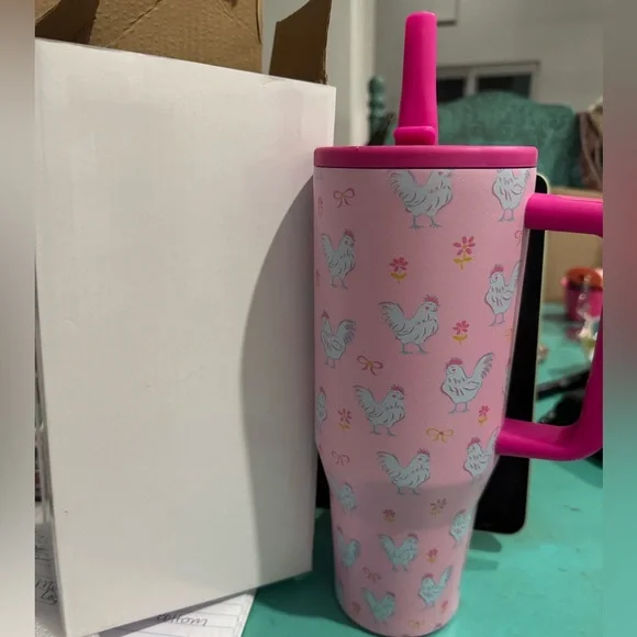 New In Box - 40 oz tumbler- Neon chickens - Picture 2 of 2